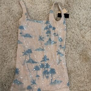 Ganni Bini Cream and Blue Sequin Top